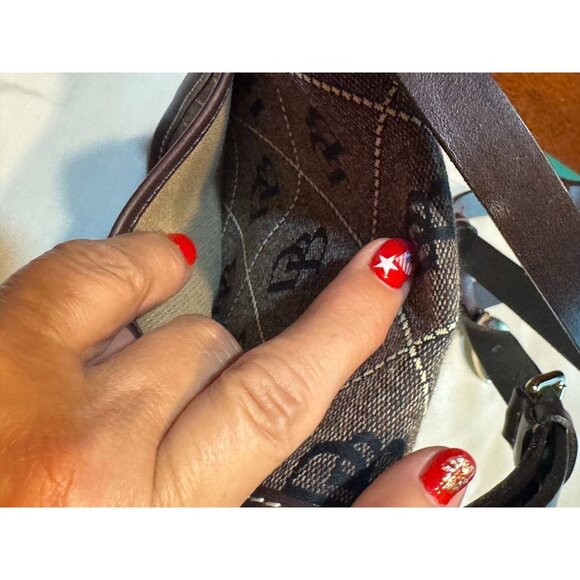 Dooney & Bourke Brown Monogram Canvas Crossbody S Bag Leather Strap Snap Closure - Picture 8 of 9